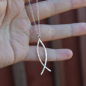 Hammered Ichthys Fish Necklace | Christian Fish Necklace | Ichthus Symbol Pendant | Jesus Christianity Symbol Necklace | Mother&#39;s Day Gift