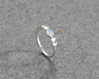Silver Lunar Phase Ring / Moonstone Phases Rings / Delicate Celestial Ring / Moonstone Stacking Rings / Gift For Mother / Moon Goddess Ring