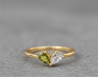 Personalized Pear Cut Birthstone Ring - Sterling Silver Stacking Ring