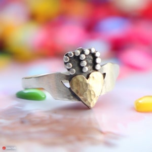 Celtic Claddagh Ring Silver | Claddagh Ring With Golden Heart | Simple Claddagh Ring | Irish Celtic Ring | Love Claddagh Ring | Mother&#39;s day
