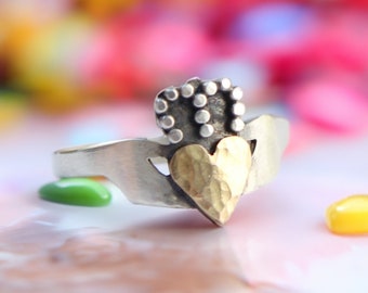 Anillo Claddagh celta de plata / Anillo Claddagh con corazón dorado / Anillo Claddagh sencillo / Anillo celta irlandés / Anillo Claddagh del amor / Día de la Madre