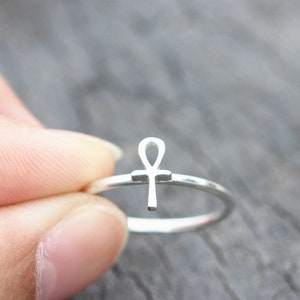 Minimalist silver ankh ring Key of life ring Egyptian ankh cross ring Ancient symbol ring Egyptian ankh ring Mothers day ring Religious ring