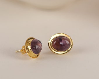 Natural Stone Earrings in Silver and Gold, 14k Solid Gold Amethyst Christmas Gift and Minimalist Dainty Jewelry for Women,