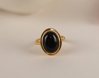 Black Onyx Natural Stone Ring in Silver, Gold, 14K Gold  Minimalist Mother's Day and Minimalist Dainty Jewelry for Women,