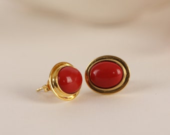 Natural Stone Earrings in Silver and Gold, 14k Solid Gold Coral Christmas Gift and Minimalist Dainty Jewelry for Women,
