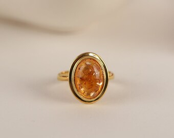 Citrine Natural Stone Ring in Silver, Gold, 14K Gold  Minimalist Valentine's Day Gift, and Minimalist Dainty Jewelry for Women, for Mom