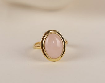 Rose Quartz Natural Stone Ring in Silver, Gold, 14K Gold Minimalist Valentine's Day Gift, and Minimalist Dainty Jewelry for Women, for Mom
