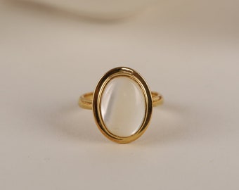 Moonstone Natural Stone Ring in Silver, Gold, 14K Gold Minimalist Valentine's Day Gift, and Minimalist Dainty Jewelry for Women, for Mom