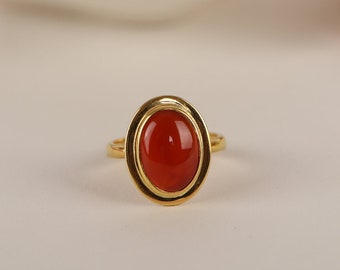 Carnelian Natural Stone Ring in Silver, Gold, 14K Gold Minimalist Valentine's Day Gift, and Minimalist Dainty Jewelry for Women, for Mom