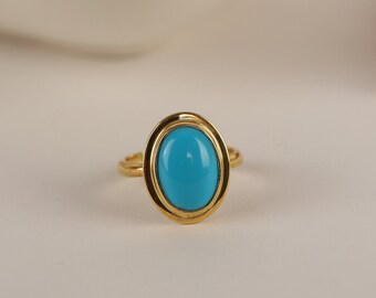 Turquoise Natural Stone Ring in Silver, Gold, 14K Gold Minimalist Mother's Day Gift and Minimalist Dainty Jewelry for Women, fot Mom