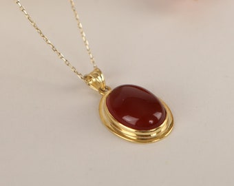 Natural Stone Necklace in Silver and Gold, 14k Solid Gold Red Carnelian Gemstone Necklace, Christmas Gift, Dainty Necklace for Women