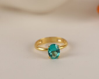 Paraiba Tourmaline Solitaire Ring in Silver, Gold, 14K Gold Oval Cut, Wedding Band Ring, Mother's day gift and Dainty Jewelry for Women