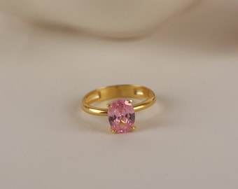 Pink Tourmaline Solitaire Ring in Silver, Gold, 14K Gold Oval Cut, Minimalist Wedding Band Ring, Valentine's Day gift Jewelry for Women