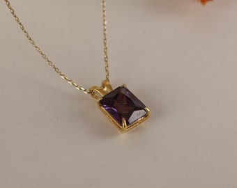 Amethyst Solitaire Necklace in Silver and Gold, 14k Solid Radiant Cut  Necklace, Valentine's Day Gift, Minimalist Dainty Necklace for Women