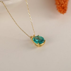 Paraiba Tourmaline Solitaire Necklace in Silver and Gold, 14k Solid Oval Cut Necklace, Mother's Day Gift, Minimalist Necklace for Women