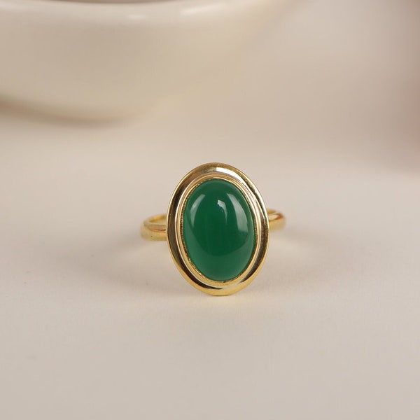 Green Jade Natural Stone Ring in Silver, Gold, 14K Gold  Minimalist Mother's Day Gift and Minimalist Dainty Jewelry for Women,