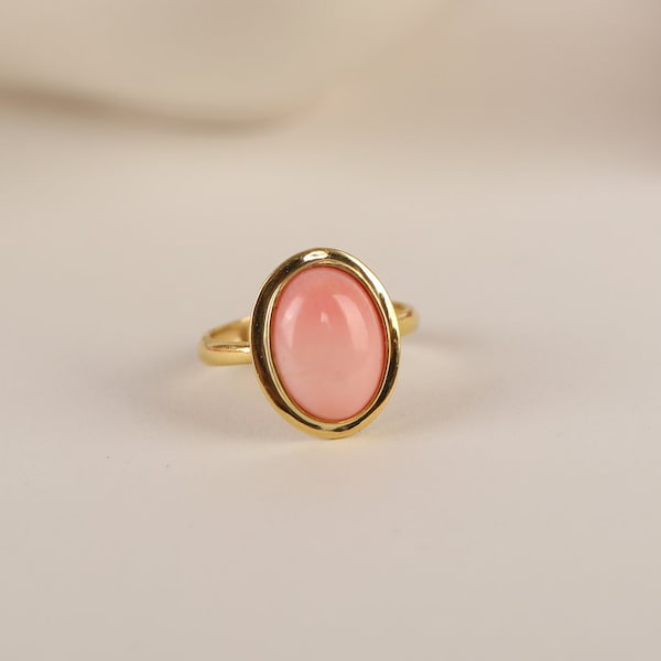 Roze koraal natuursteen ring in zilver, goud, 14K goud minimalistisch Valentijnsdag cadeau en sierlijke sieraden voor vrouwen, voor mama