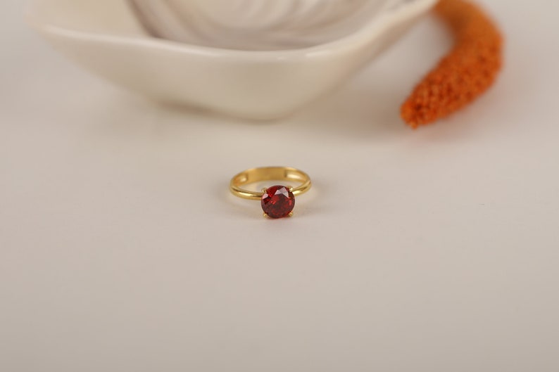 Garnet Solitaire Ring in Silver, Gold, 14K Gold Round Cut, Minimalist Wedding Band Ring, Mother's day gift and Dainty Jewelry for Women image 1
