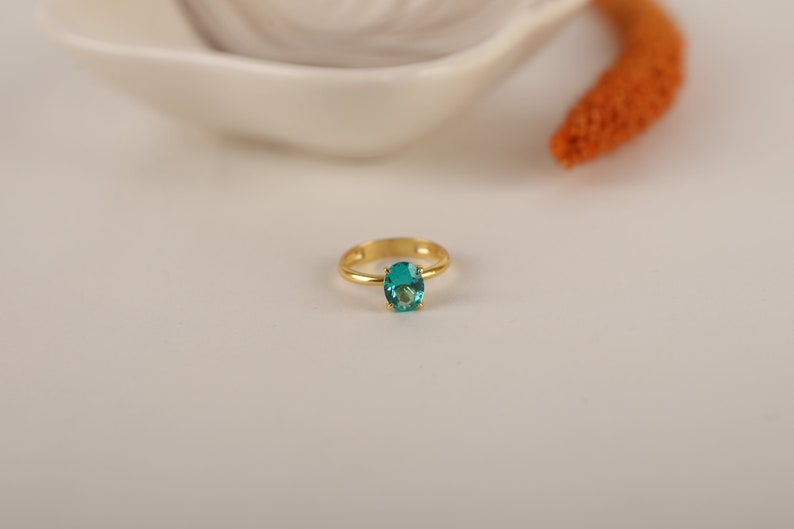 Paraiba Tourmaline Solitaire Ring in Silver, Gold, 14K Gold Oval Cut, Wedding Band Ring, Mother's day gift and Dainty Jewelry for Women image 1