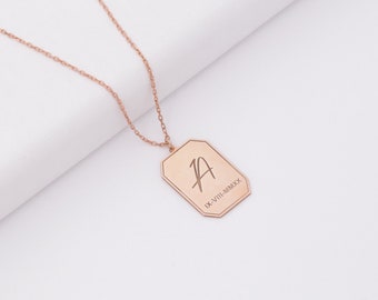 Customizable Gold Initial Tag Necklace, Gift for Her, Customizable Charms with Roman Numerals and Letters, Mom Custom Letter Pendant Jewelry