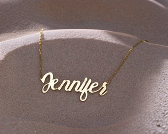14K Solid Gold Custom Name Pendant, Personalized Mother's Gift, Layering Name Necklace, Perfect Gift for Wife, High-Quality Enduring Gold