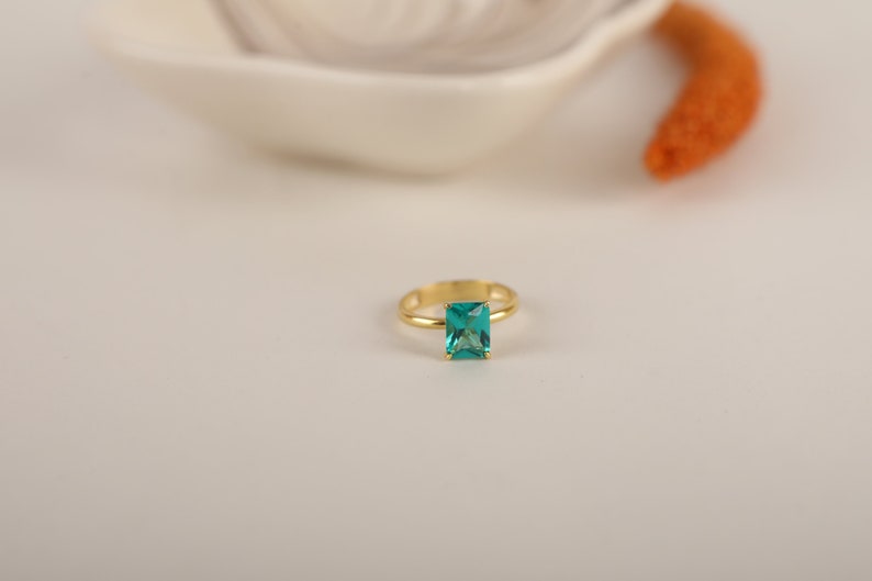 Paraiba Tourmaline Solitaire Ring in Silver, Gold, 14K Gold Radiant Cut, Wedding Band Ring, Mother's day gift, Dainty Jewelry for Women image 1