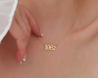 Collar de año de nacimiento personalizado, collar de números de oro, perfecto para el año de nacimiento o cualquier año especial, joyería de año delicado, diseño minimalista de mujeres