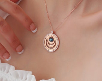 Waved Evil Eye Necklace, Ideal Gift for Protection and Luck, Evil Eye Bead Pendant, Minimalist Necklace, Birthday Gift, Protection Amulet