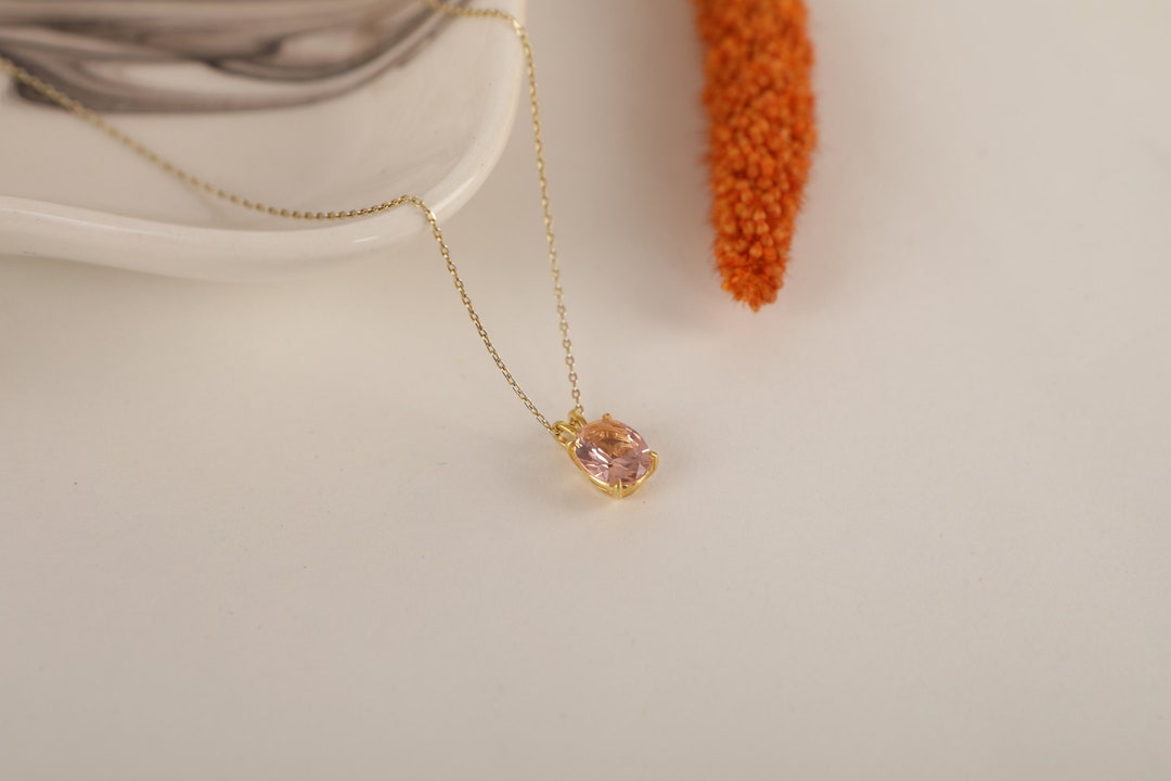 Solitaire Necklace in Silver and Gold, 14k Solid Oval Cut