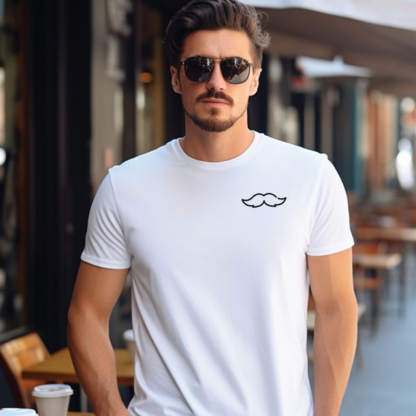 Mustache Pocket T Shirt, Minimalist Pocket Tee Design, Hipster Mustache T-Shirt, Artsy Graphic Tee For Him, Mustache Shirt, Cool Dad Uncle