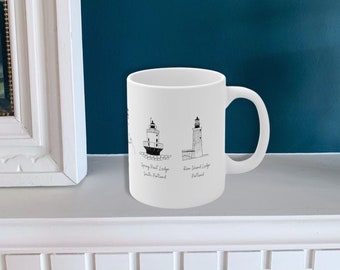 Portland Maine Lighthouse Gift Ceramic Mug, Portland Headlight Souvenir, Glass house warming Casco Bay Coffee Tea Lovers Ocean Free shipping