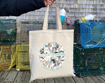 Little Diamond Island Portland Maine Casco Bay Ferry Line Islands Cotton Canvas Tote reusable Bag, Great Diamond Peaks Island, Free shipping