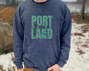 Portland Maine Hummer Rundhals-Sweatshirt, Unisex New England Sweatshirt, gemütliches Maine-Andenkengeschenk, Portland-Meeresfrüchte-Crewneck Kostenloser Versand