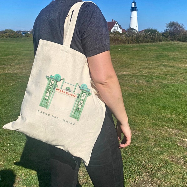 Peaks Island Souvenir, Ferry Terminal Cotton Canvas Tote, Portland Maine Local Gift Casco Bay Bag, Eco-friendly Reusable bag, Free shipping