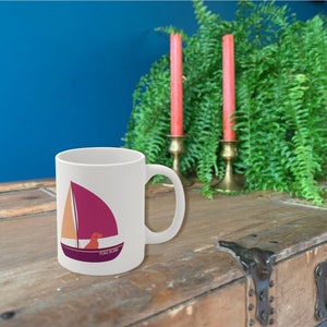 Peaks Island Sailing Dog Portland Maine Mug, 11oz White Ceramic Gift, Sailboat mug for coffee tea, Maine gift, souvenir, Free shipping