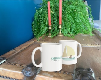 Chebeague Island Segelboot Portland Maine Tasse, 11oz weiße Keramik Geschenk, Segelhund Tasse für Kaffee Tee, Maine Geschenk, Souvenir (Kostenloser Versand)