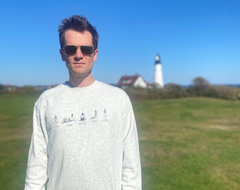 Portland Maine Lighthouse Crewneck Sweatshirt | Maine Portland Head Souvenir | Casco Bay Sweater | Lighthouse lovers gift