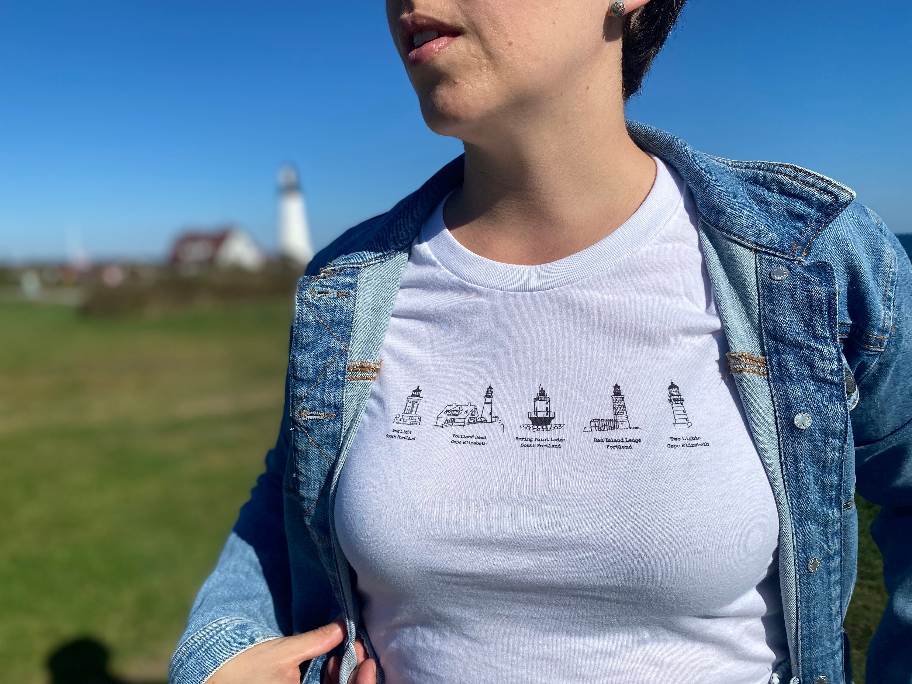 Portland Maine Short Sleeve Tee | Maine Lighthouse Tshirt | Portland Head, Spring Point, Bug Light, Two Lights, Rams Head Lighthouse Gift