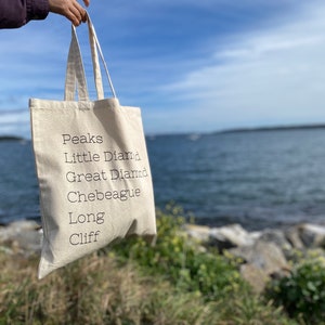 Portland Maine Casco Bay Ferry Line Islands Cotton Canvas Tote Bag | Peaks Island, Little Diamond, Great Diamond, Chebeague, Long, Cliff