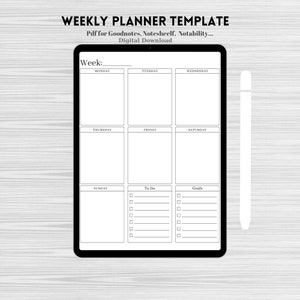 Weekly Planner Goodnotes Template, Minimal Planner, Undated, Digital Planner pdf, Goodnotes Planner, Digital Journal pdf, Daily iPad Planner