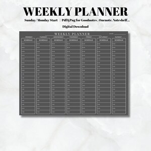 Dark Mode Monthly Planner Goodnotes Template, Undated Monthly Planner,Weekly Hourly Planner EDITABLE Weekly Schedule,Monthly Digital Planner