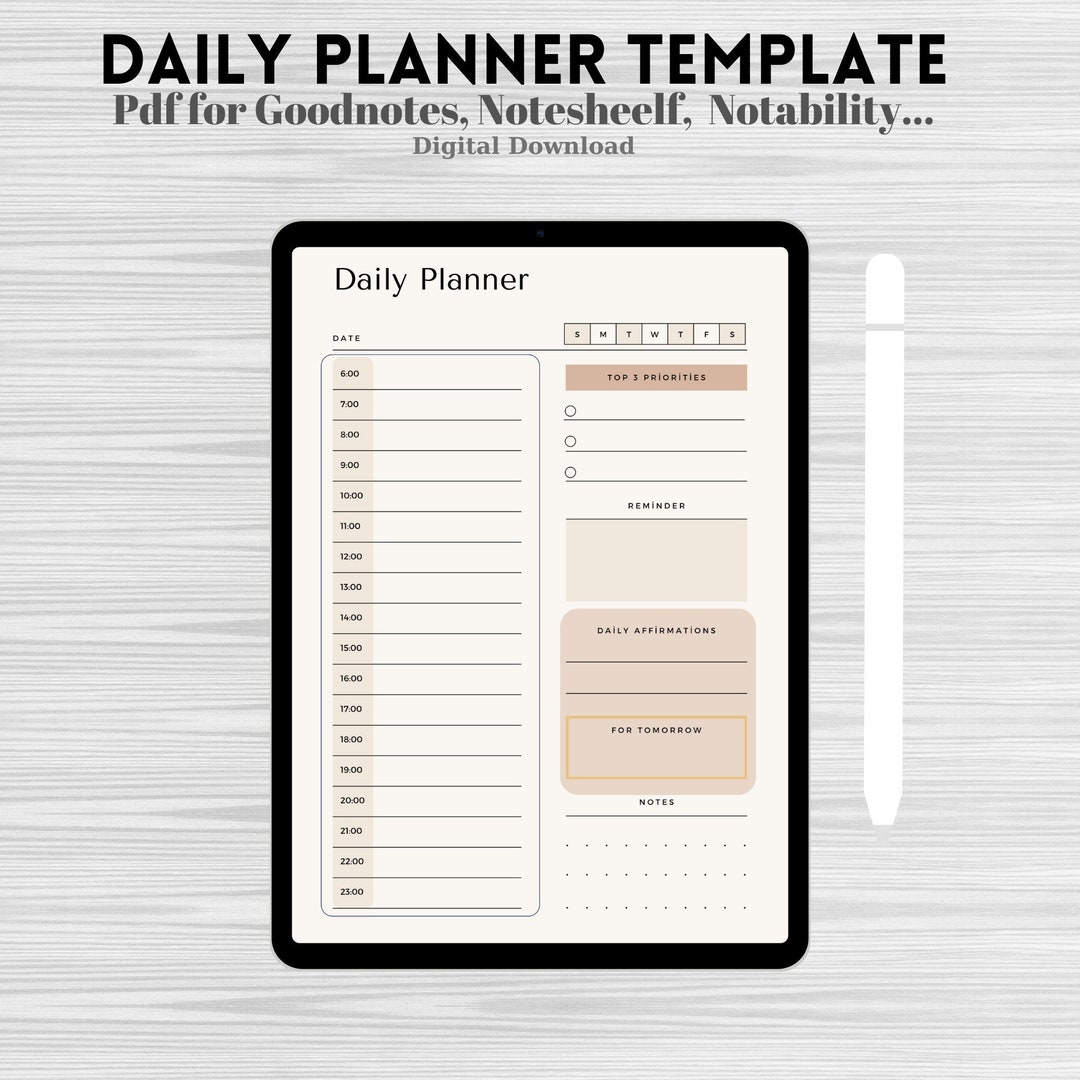 Daily Planner Goodnotes Template, Undated Digital Planner Pdf