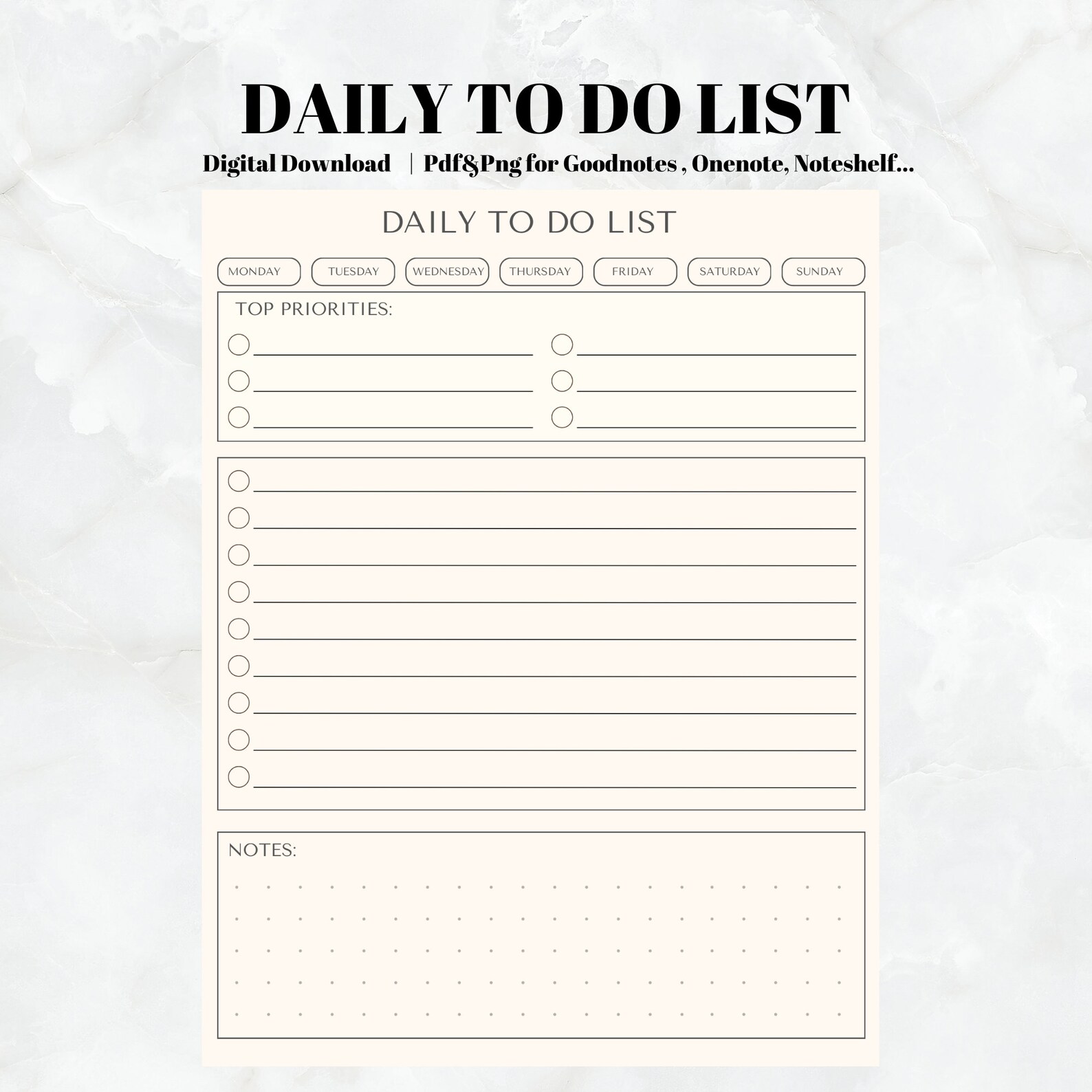 Digital to Do List Goodnotes Template, Digital Planner, iPad Planner