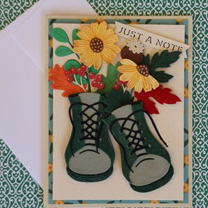 Flower filled Boots , dimensional floral, handmade, intricate, blank inside, textured papers