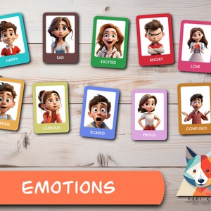 Tarjetas didácticas sobre las emociones • Aprendizaje de las emociones • Tarjetas adhesivas • Tarjetas didácticas digitales