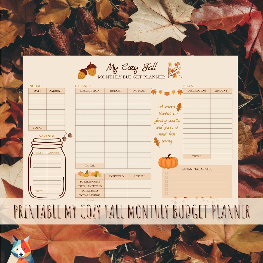 Fall Financial Tips My Cozy Fall Monthly Budget Planner | Printable Fall Finance Organizer ...