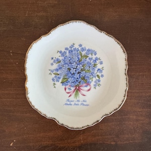 Plato de recuerdo con ramo floral nomeolvides de la flor estatal de Alaska vintage