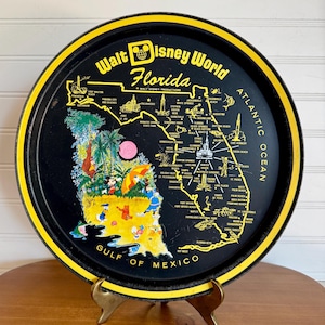 Vintage Walt Disney World decoratief dienblad met landmark kaart Florida