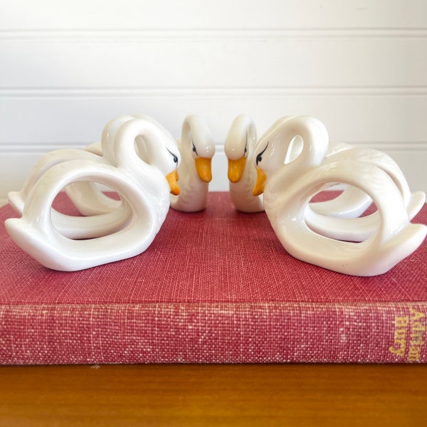 Set of 4 Vintage White Swan Napkin Rings - Spring Table, Tea Time, Easter, Mother’s Day. MCM