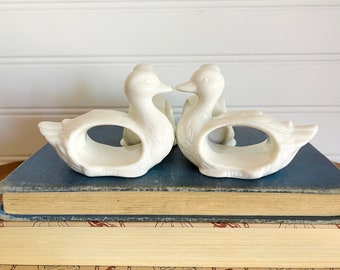 Set aus 4 Vintage Shafford White Duck Serviettenringen